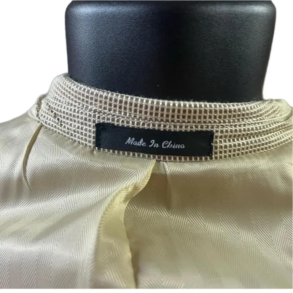 VTG Villini SK Famous Brands Jacket 42L Beige Checkered Blazer Silk‎ Wool Modern
